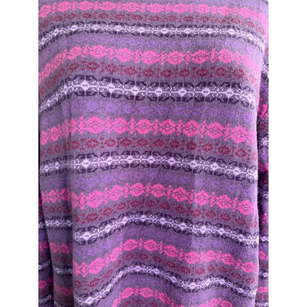 L.L. Bean Fair Isle Turtleneck Sweater M Pink Purple Cotton Cashmere Grandma‎ - Picture 5 of 11